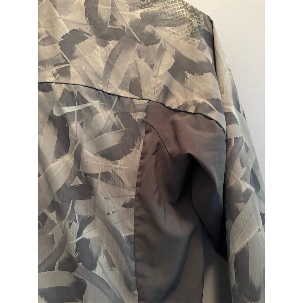 Nike Windbreaker Jacket Womens Small Gray Black Geometric Hooded Full Zip - Picture 3 of 14